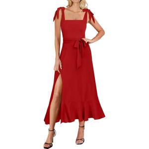 image:imageANRABESS Womens Square Neck Ruffle Split Midi Elegant Formal Wedding Guest Cocktail Bridesmaid Graduation Party DressesRed