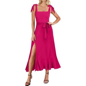 image:imageANRABESS Womens Square Neck Ruffle Split Midi Elegant Formal Wedding Guest Cocktail Bridesmaid Graduation Party DressesRose