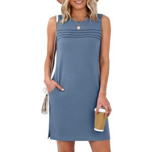 image:imageANRABESS Womens Summer Casual Mini Dresses 2026 Sleeveless Crewneck WrinkleFree Sundress Beach Vacation Short Tank DressGrey Blue