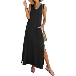 image:imageANRABESS Womens Summer Casual V Neck Sleeveless Tank Maxi Dress Split WrinkleFree Beach Vacation Sundress Cruise OutfitsBlack