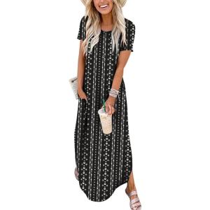 image:imageANRABESS Womens Summer Maxi Dress Short Sleeve Casual Loose Long T Shirt Dresses Split Vacation Beach Sundress Travel OutfitsBoho Black
