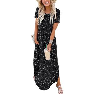 image:imageANRABESS Womens Summer Maxi Dress Short Sleeve Casual Loose Long T Shirt Dresses Split Vacation Beach Sundress Travel OutfitsDot Star