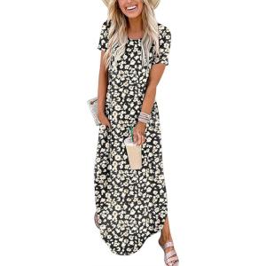 image:imageANRABESS Womens Summer Maxi Dress Short Sleeve Casual Loose Long T Shirt Dresses Split Vacation Beach Sundress Travel OutfitsFloral Black