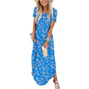 image:imageANRABESS Womens Summer Maxi Dress Short Sleeve Casual Loose Long T Shirt Dresses Split Vacation Beach Sundress Travel OutfitsFloral Blue White Pink