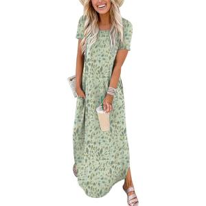 image:imageANRABESS Womens Summer Maxi Dress Short Sleeve Casual Loose Long T Shirt Dresses Split Vacation Beach Sundress Travel OutfitsFloral Cyan