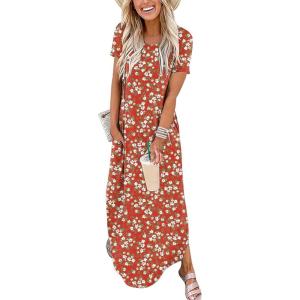 image:imageANRABESS Womens Summer Maxi Dress Short Sleeve Casual Loose Long T Shirt Dresses Split Vacation Beach Sundress Travel OutfitsFloral Red White