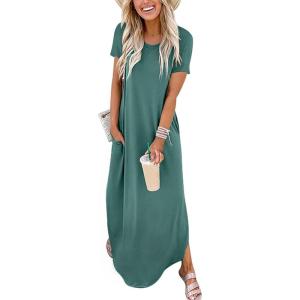 image:imageANRABESS Womens Summer Maxi Dress Short Sleeve Casual Loose Long T Shirt Dresses Split Vacation Beach Sundress Travel OutfitsGrass