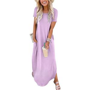 image:imageANRABESS Womens Summer Maxi Dress Short Sleeve Casual Loose Long T Shirt Dresses Split Vacation Beach Sundress Travel OutfitsLilac