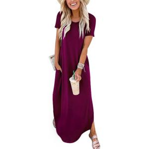 image:imageANRABESS Womens Summer Maxi Dress Short Sleeve Casual Loose Long T Shirt Dresses Split Vacation Beach Sundress Travel OutfitsPurple