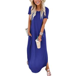 image:imageANRABESS Womens Summer Maxi Dress Short Sleeve Casual Loose Long T Shirt Dresses Split Vacation Beach Sundress Travel OutfitsRoyal Blue