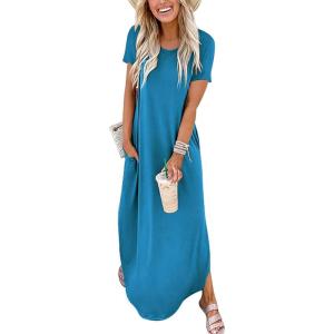 image:imageANRABESS Womens Summer Maxi Dress Short Sleeve Casual Loose Long T Shirt Dresses Split Vacation Beach Sundress Travel OutfitsSky