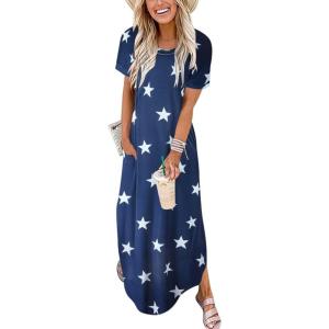 image:imageANRABESS Womens Summer Maxi Dress Short Sleeve Casual Loose Long T Shirt Dresses Split Vacation Beach Sundress Travel OutfitsStar