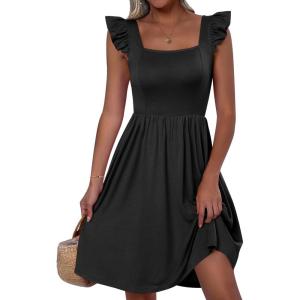 image:imageANRABESS Womens Summer Short Dress 2026 Square Neck Sleeveless A Line Ruffled Wedding Casual Cute Teen Beach Mini SundressBlack