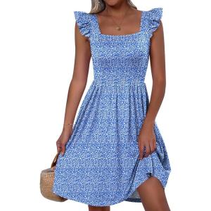 image:imageANRABESS Womens Summer Short Dress 2026 Square Neck Sleeveless A Line Ruffled Wedding Casual Cute Teen Beach Mini SundressBlue Floral 02