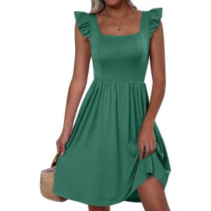 image:imageANRABESS Womens Summer Short Dress 2026 Square Neck Sleeveless A Line Ruffled Wedding Casual Cute Teen Beach Mini SundressGreen