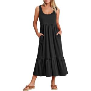 image:imageANRABESS Womens Summer Sleeveless Maxi Sundress Swing Casual Flowy Tiered Shirts Dress Beach Travel Vacation OutfitsBlack