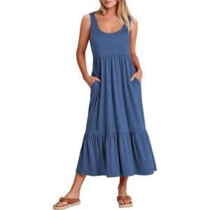 image:imageANRABESS Womens Summer Sleeveless Maxi Sundress Swing Casual Flowy Tiered Shirts Dress Beach Travel Vacation OutfitsBlue