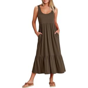 image:imageANRABESS Womens Summer Sleeveless Maxi Sundress Swing Casual Flowy Tiered Shirts Dress Beach Travel Vacation OutfitsCoffee