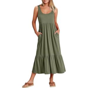 image:imageANRABESS Womens Summer Sleeveless Maxi Sundress Swing Casual Flowy Tiered Shirts Dress Beach Travel Vacation OutfitsGreen