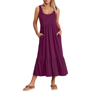 image:imageANRABESS Womens Summer Sleeveless Maxi Sundress Swing Casual Flowy Tiered Shirts Dress Beach Travel Vacation OutfitsPurple