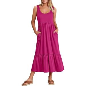 image:imageANRABESS Womens Summer Sleeveless Maxi Sundress Swing Casual Flowy Tiered Shirts Dress Beach Travel Vacation OutfitsRose