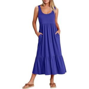 image:imageANRABESS Womens Summer Sleeveless Maxi Sundress Swing Casual Flowy Tiered Shirts Dress Beach Travel Vacation OutfitsRoyal Blue