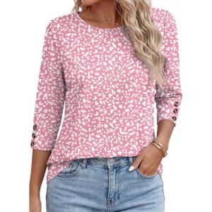 image:imageANRABESS Womens Tops 34 Sleeve Dressy Casual Blouses with Buttons Summer Eyelet Business Shirts Tunics 2026 Spring ClothesPink White Dot