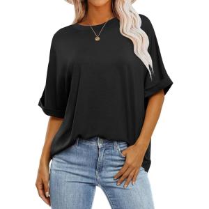 image:imageANRABESS Womens Tops Oversized T Shirts Short Sleeve Crewneck Summer Casual Loose Basic Tee Shirt 2026 Trendy Fashion ClothesBlack