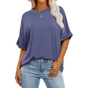 image:imageANRABESS Womens Tops Oversized T Shirts Short Sleeve Crewneck Summer Casual Loose Basic Tee Shirt 2026 Trendy Fashion ClothesBlue Gray