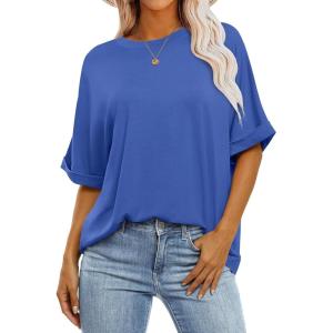 image:imageANRABESS Womens Tops Oversized T Shirts Short Sleeve Crewneck Summer Casual Loose Basic Tee Shirt 2026 Trendy Fashion ClothesBright Blue