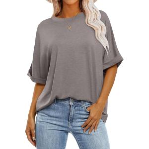 image:imageANRABESS Womens Tops Oversized T Shirts Short Sleeve Crewneck Summer Casual Loose Basic Tee Shirt 2026 Trendy Fashion ClothesBrown