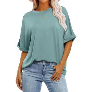 image:imageANRABESS Womens Tops Oversized T Shirts Short Sleeve Crewneck Summer Casual Loose Basic Tee Shirt 2026 Trendy Fashion ClothesCadet Blue