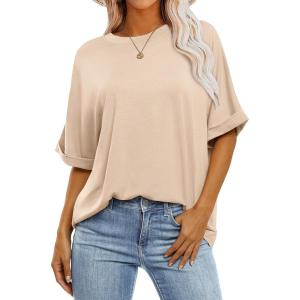 image:imageANRABESS Womens Tops Oversized T Shirts Short Sleeve Crewneck Summer Casual Loose Basic Tee Shirt 2026 Trendy Fashion ClothesCream