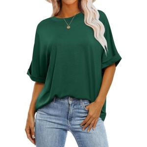 image:imageANRABESS Womens Tops Oversized T Shirts Short Sleeve Crewneck Summer Casual Loose Basic Tee Shirt 2026 Trendy Fashion ClothesDark Green