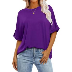 image:imageANRABESS Womens Tops Oversized T Shirts Short Sleeve Crewneck Summer Casual Loose Basic Tee Shirt 2026 Trendy Fashion ClothesDark Purple