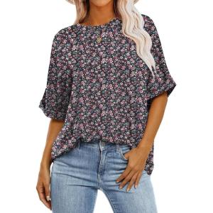 image:imageANRABESS Womens Tops Oversized T Shirts Short Sleeve Crewneck Summer Casual Loose Basic Tee Shirt 2026 Trendy Fashion ClothesFloral Black