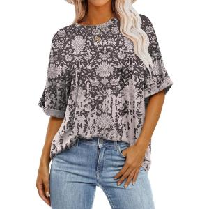image:imageANRABESS Womens Tops Oversized T Shirts Short Sleeve Crewneck Summer Casual Loose Basic Tee Shirt 2026 Trendy Fashion ClothesFloral Black Print