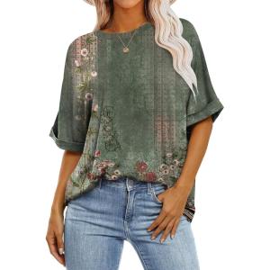 image:imageANRABESS Womens Tops Oversized T Shirts Short Sleeve Crewneck Summer Casual Loose Basic Tee Shirt 2026 Trendy Fashion ClothesFloral Flower Print
