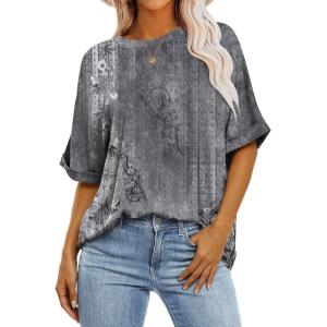 image:imageANRABESS Womens Tops Oversized T Shirts Short Sleeve Crewneck Summer Casual Loose Basic Tee Shirt 2026 Trendy Fashion ClothesFloral Gray Flower