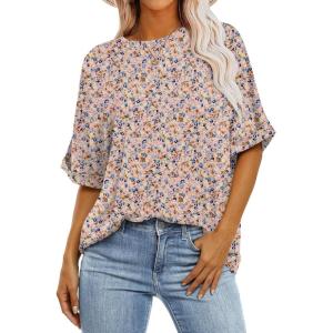 image:imageANRABESS Womens Tops Oversized T Shirts Short Sleeve Crewneck Summer Casual Loose Basic Tee Shirt 2026 Trendy Fashion ClothesFloral Pink