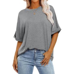 image:imageANRABESS Womens Tops Oversized T Shirts Short Sleeve Crewneck Summer Casual Loose Basic Tee Shirt 2026 Trendy Fashion ClothesGray