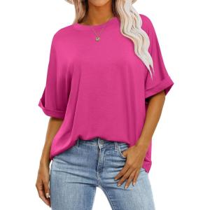 image:imageANRABESS Womens Tops Oversized T Shirts Short Sleeve Crewneck Summer Casual Loose Basic Tee Shirt 2026 Trendy Fashion ClothesHot Pink
