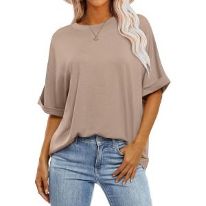 image:imageANRABESS Womens Tops Oversized T Shirts Short Sleeve Crewneck Summer Casual Loose Basic Tee Shirt 2026 Trendy Fashion ClothesKhaki