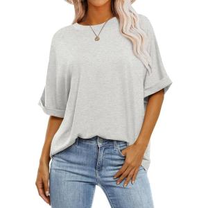 image:imageANRABESS Womens Tops Oversized T Shirts Short Sleeve Crewneck Summer Casual Loose Basic Tee Shirt 2026 Trendy Fashion ClothesLight Gray