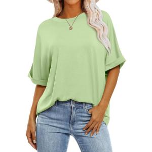 image:imageANRABESS Womens Tops Oversized T Shirts Short Sleeve Crewneck Summer Casual Loose Basic Tee Shirt 2026 Trendy Fashion ClothesLight Green