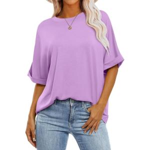 image:imageANRABESS Womens Tops Oversized T Shirts Short Sleeve Crewneck Summer Casual Loose Basic Tee Shirt 2026 Trendy Fashion ClothesLilac