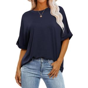 image:imageANRABESS Womens Tops Oversized T Shirts Short Sleeve Crewneck Summer Casual Loose Basic Tee Shirt 2026 Trendy Fashion ClothesNavy Blue