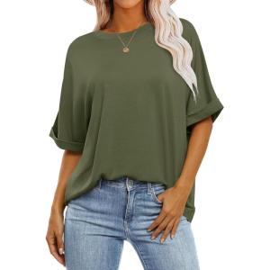 image:imageANRABESS Womens Tops Oversized T Shirts Short Sleeve Crewneck Summer Casual Loose Basic Tee Shirt 2026 Trendy Fashion ClothesOlive Green