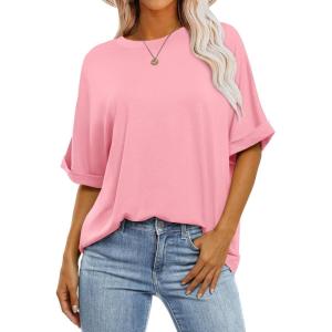 image:imageANRABESS Womens Tops Oversized T Shirts Short Sleeve Crewneck Summer Casual Loose Basic Tee Shirt 2026 Trendy Fashion ClothesPink