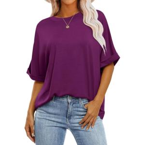 image:imageANRABESS Womens Tops Oversized T Shirts Short Sleeve Crewneck Summer Casual Loose Basic Tee Shirt 2026 Trendy Fashion ClothesPurple
